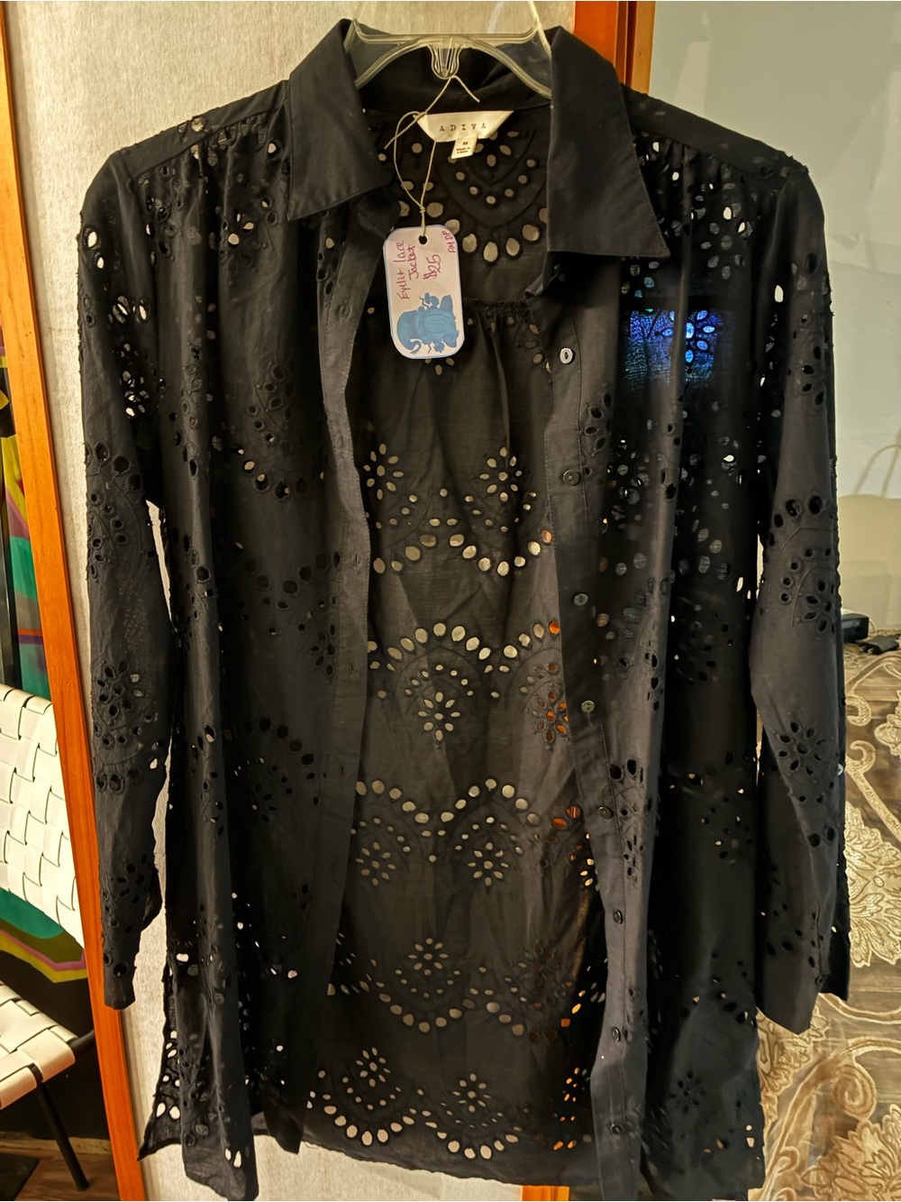 Adiva Black Eyelet Longline Trench Coat